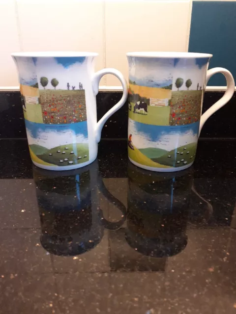 National Trust  Bone China Mugs x 2 "Countryside Scene"