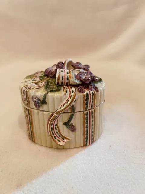 Vintage Fitz and Floyd Essentials Porcelain Lidded Trinket Box Bow Topped Floral