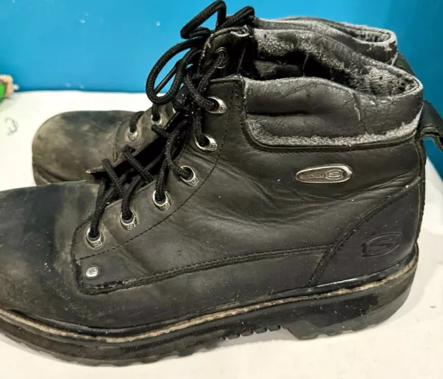 SKECHERS BOOTS MENS 10.5 Pilot Utility Work Boot 4473EW Black Leather Lace Up 19.16 PicClick