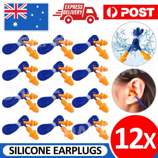 12pcs Soft Silicone Corded Ear Plugs Reusable Hearing Protect Safety Earplugs