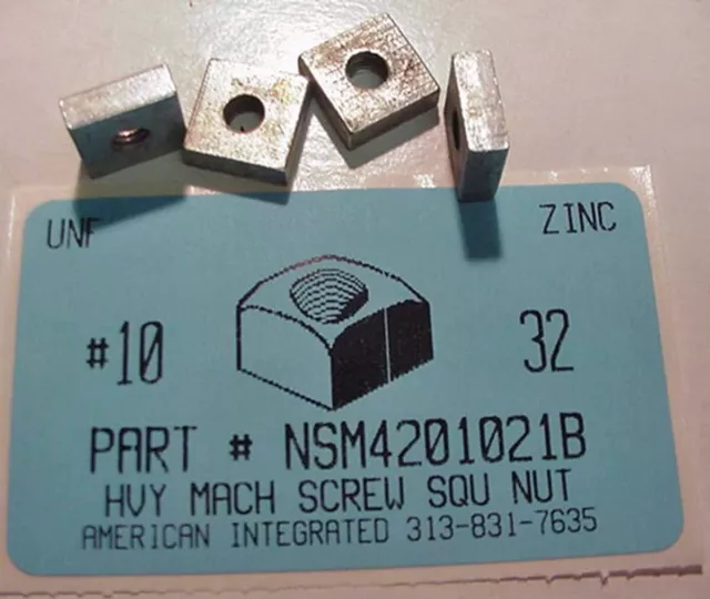 #10-32 Heavy Square Machine Screw Nut Steel Zinc Plated 7/16 Af X .158 Th (50)