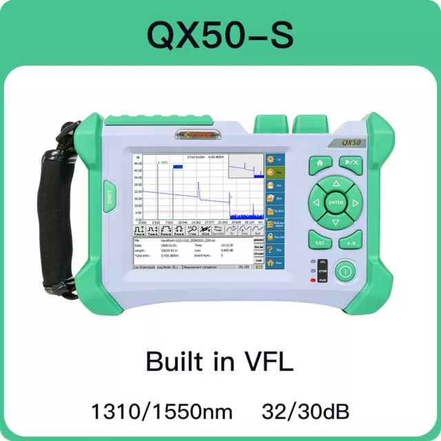 Fiber Optic OTDR SM QX50-S Singlemode 1310/1550 nm 32/30dB 128km With 10mw VFL