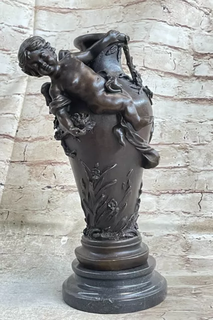 Art Déco Victoriano Estilo Bebé Ángel Querubines Florero de Bronce Estatua Venta