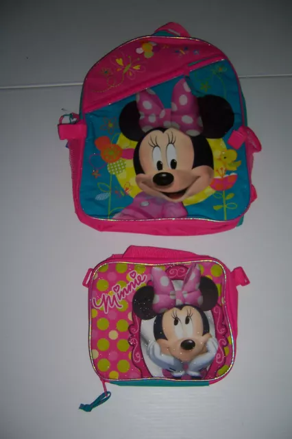 Disney Minnie Mouse Girls 16" School Backpack With Lunch Bag Nwt!