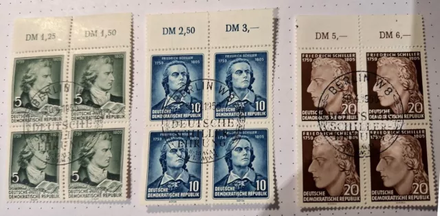 Briefmarken DDR,  150. Todestag Schiller, 4er Block mit Sonderstempel