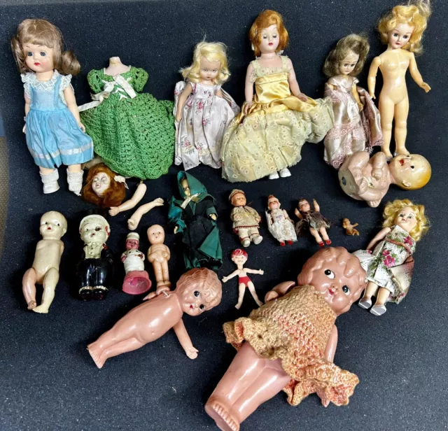 ANTIQUE VINTAGE DOLLS, FIGURINES DOLL LOT Of 20