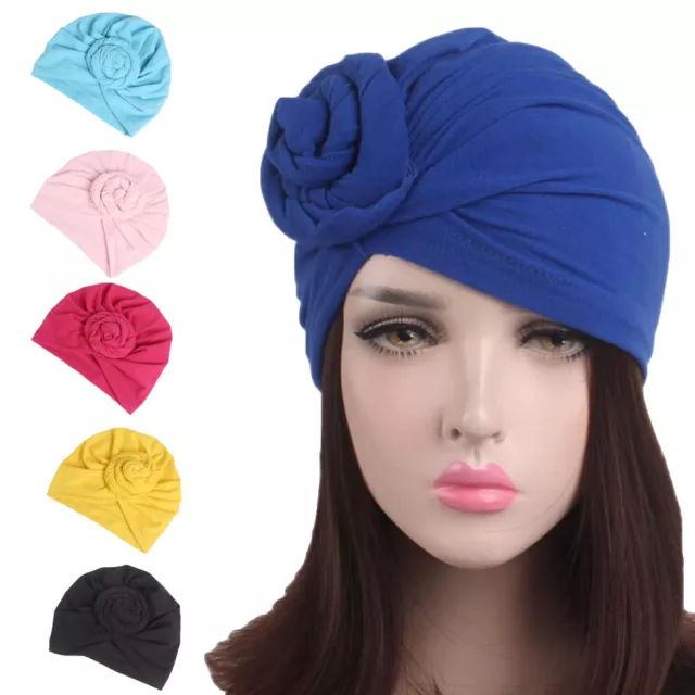 Women Turban India Muslim Beanie Hat Flower Stretch Hat Head Scarf Wrap Cap Arab