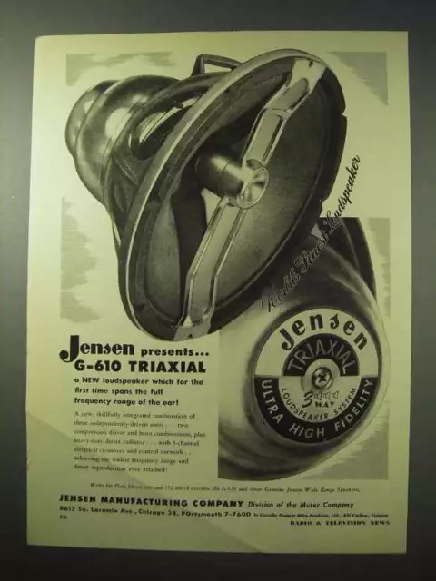 1950 Jensen G-610 Triaxial Loudspeaker Ad