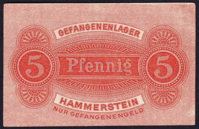 1914 - 1918 5 Pfennig Hammerstein Germany WWI POW Camp Money Rare Banknote UNC