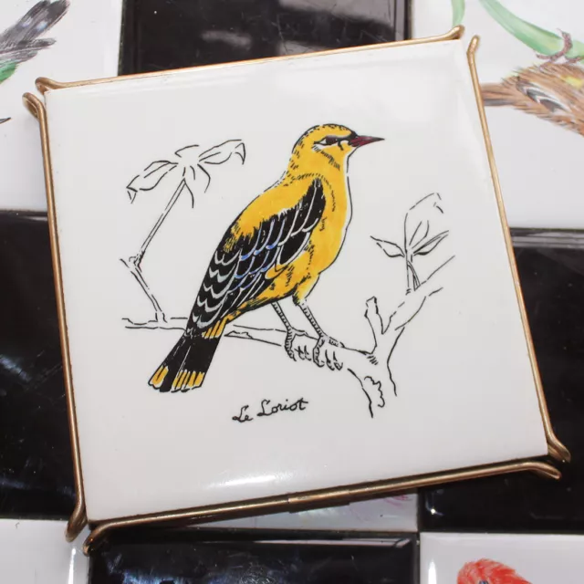Dessous de plat carrelage en faïence de Gien Collection Oiseau Le Loriot vintage
