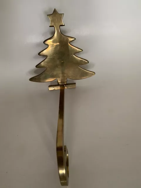 Vintage  Brass Christmas Tree Stocking Holder Long Arm Gold Tone Heavy