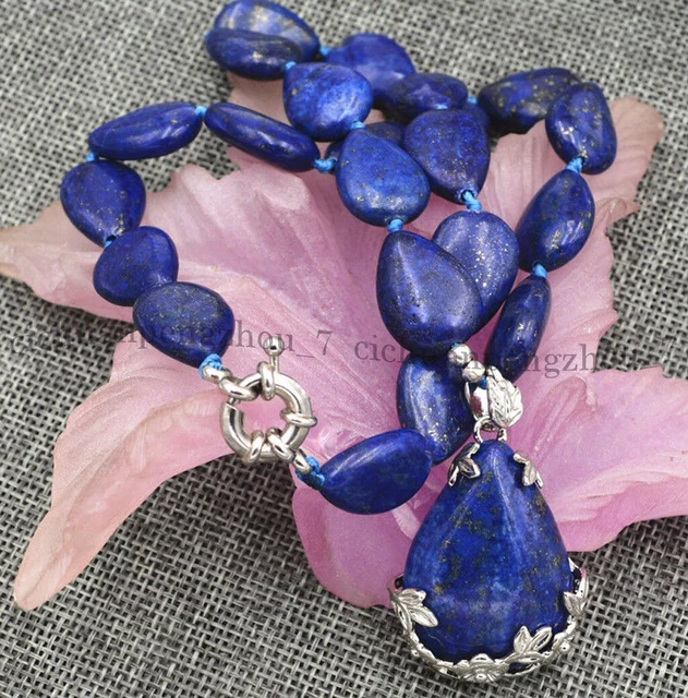 Natural Blue Lapis Lazuli Necklace 13x18mm Teardrop Gems Beads Drop Pendant