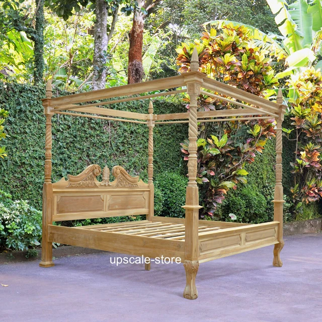 King Size 76"x80" Queen Anne Style Four Poster Bed handcrafted on Teak Wood King Size 76"x80" Queen Anne Style Four Poster Bed handcrafted on Teak Wood