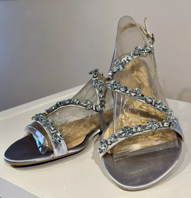 JEWEL BY BADGLEY Mischka Metallic Silver Embellished Flat Sandals Size ...