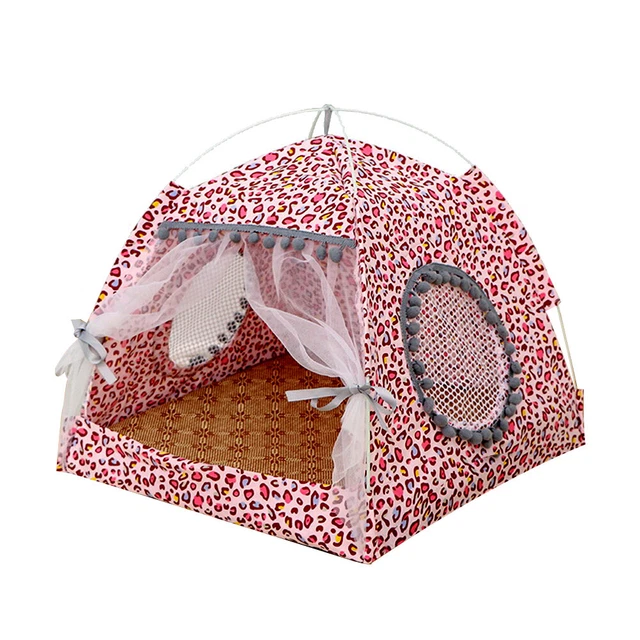 Cama para perro gato tienda de campaña estera para cachorro cojín perrera almohadilla para mascotas suministro (rosa S)