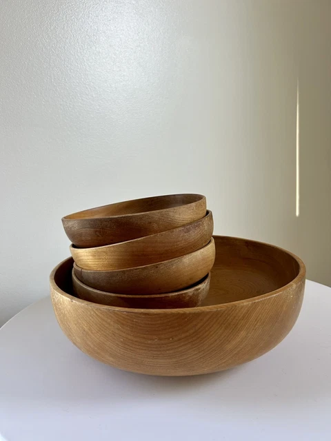 Vintage Woodbury’s Of Shelburne Wooden Hand-Turned Bowls Set Of 5
