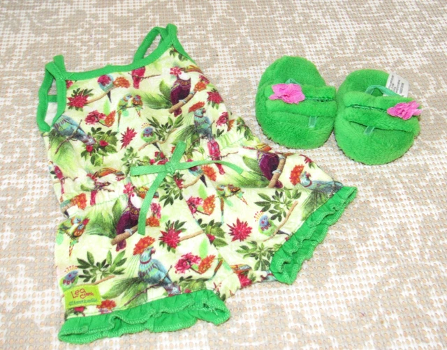 American Girl Lea Rainforest Pajamas & Slippers - Euc