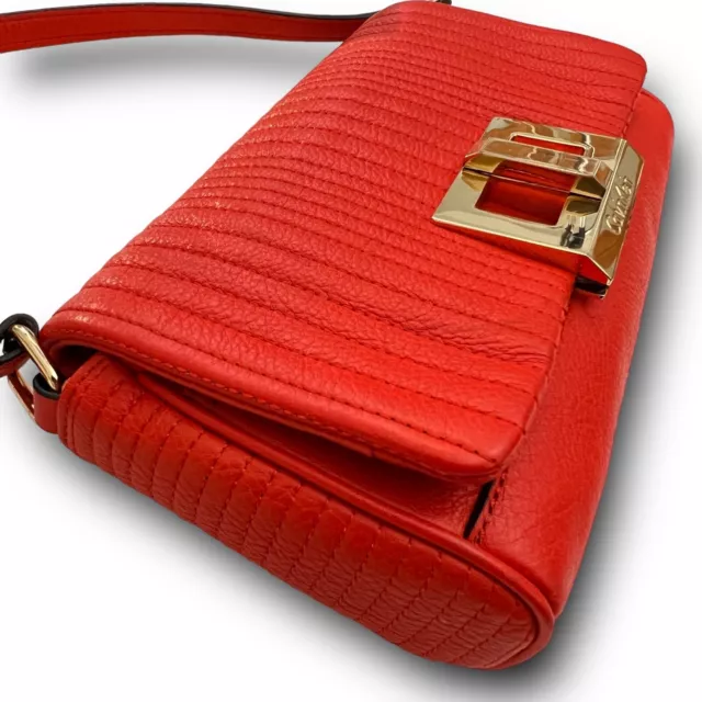 CALVIN KLEIN Crossbody Purse Red Orange Quilted Leather Bag Turn Lock 3