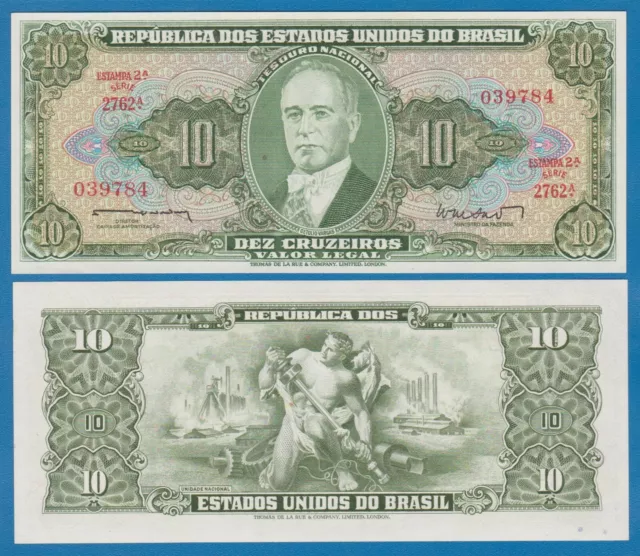 Brazil 10 CRUZEIROS P 177b ND (1962) UNC Sign 11  177 b