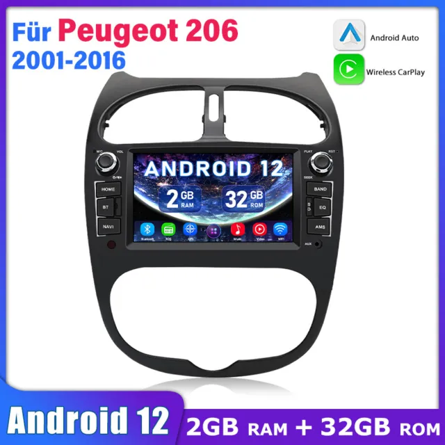 2+32G Android 12 7" Autoradio Carplay GPS Navi BT WIFI Für PEUGEOT 206 2001-2016