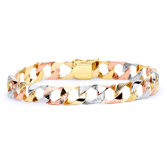 Wellingsale 14k Tri Color Gold Solid Mens Cuban Link Bracelet - 8.5"