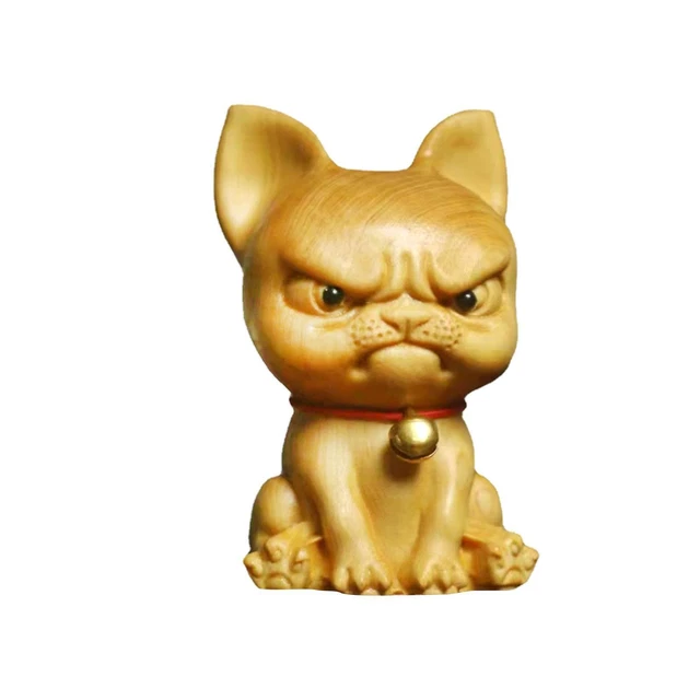 Statue de chien en bois figurine animale ornement décoratif pour bureau