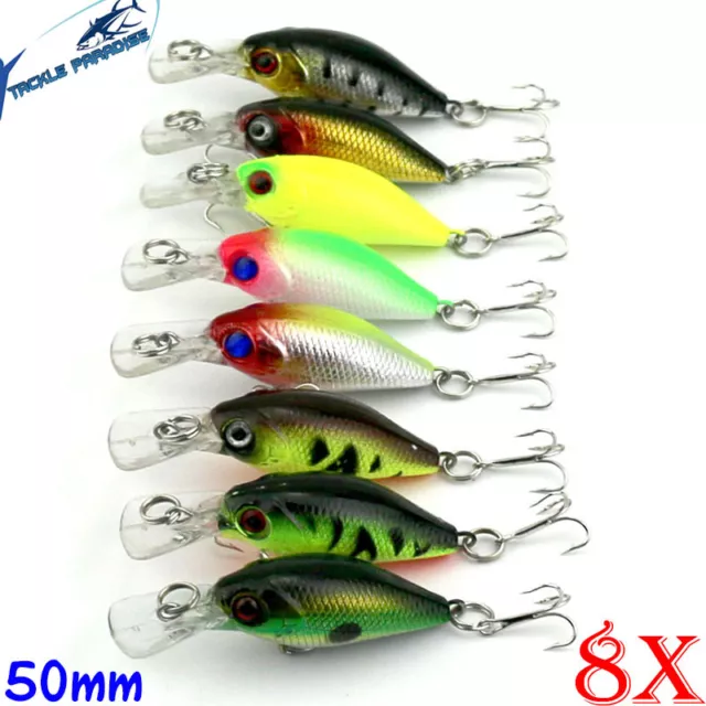 8x 50mm Crank baits Fishing Lures Shallow Minnow Hardbody Crankbait Bream Cod