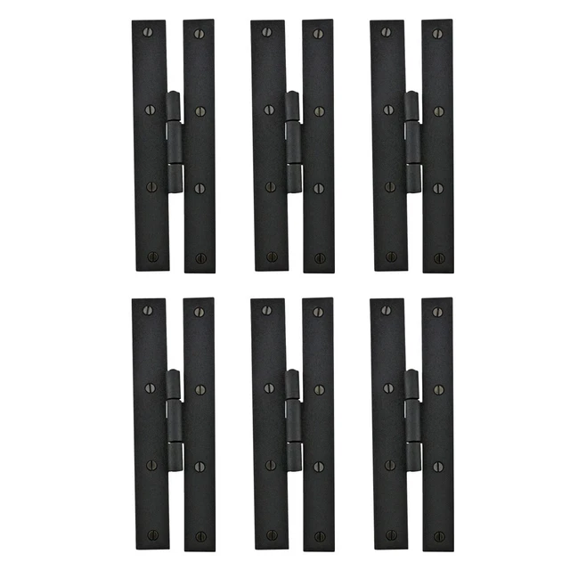 Black Wrought Iron Door H Hinge Flush Mounted Colonial Design 7" H Pack of 6