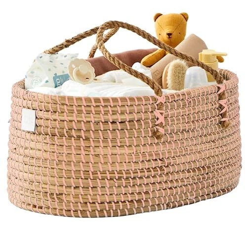 BEBE BASK Baby Diaper Caddy Organizer Handmade Organic Seagrass