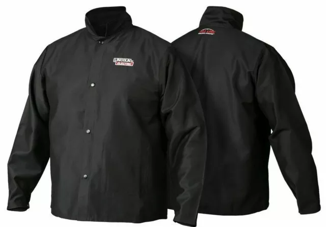 Lincoln BLACK COTTON FIRE RETARDANT WELDING JACKET Size-XL Machine Washable