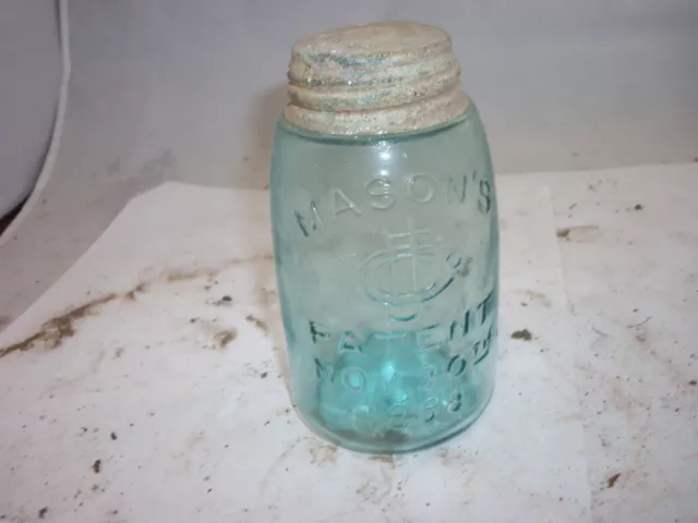 masons cfjco patent nov 30th 1858 midget pint jar with matching lid