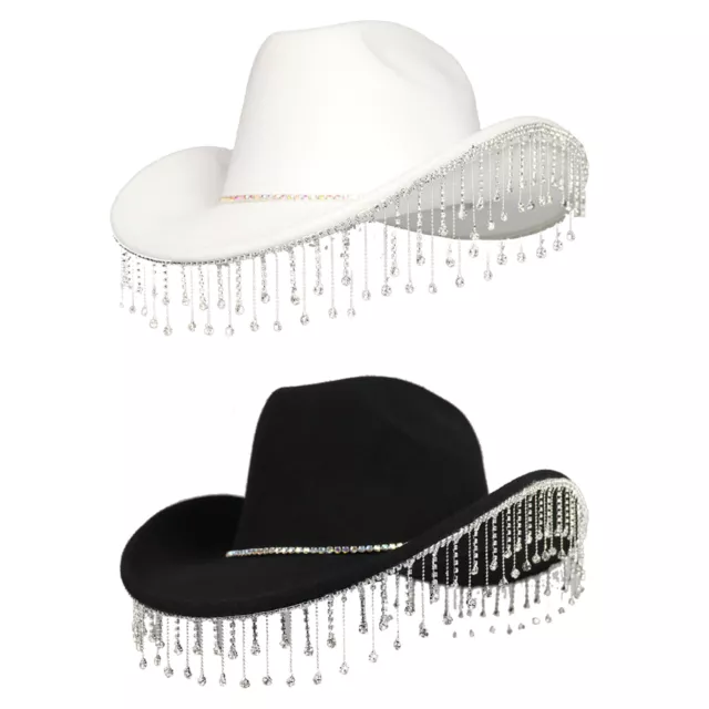 Western Cowboy Cowgirl Hat Bling Rhinestone Fringe,Hat Costumes Props Halloween
