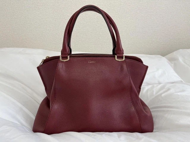 Cartier C De Cartier Hand Bag 2 Way Shoulder Leather Red H22 W34 D13Cm Vintage