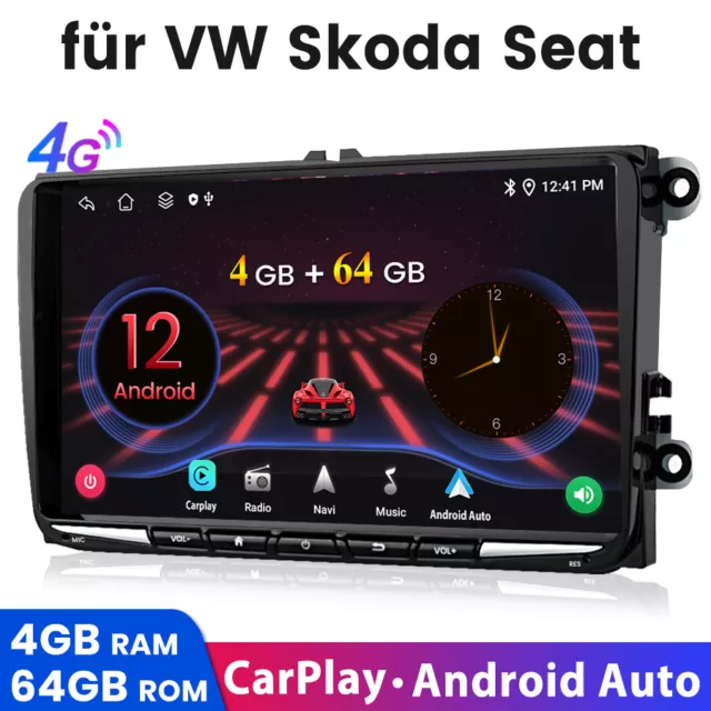 Für VW Skoda Seat Android 12.0 8Kern 4+64GB Autoradio 9" Navi CarPlay SWC WIFI