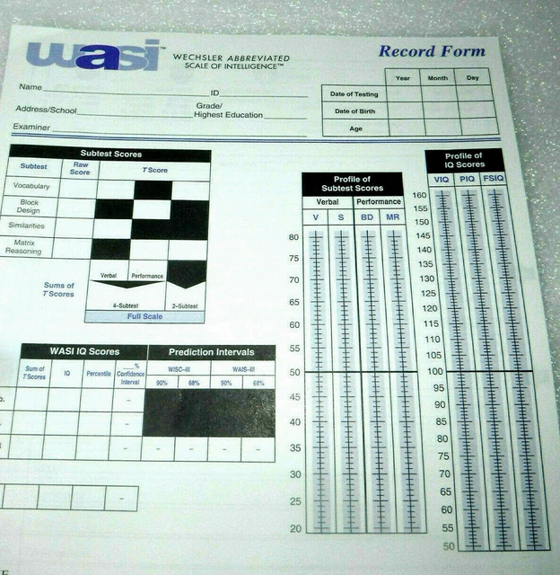 WASI WECHSLER ABBREVIATA scala di intelligenza modulo di registrazione ...