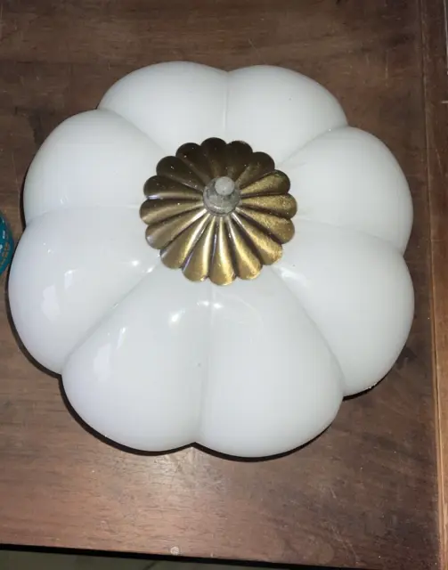 Unusual Large Rib Patterned Vintage Heavy Milk Glass Lamp Shade 8'', 3'' fitter