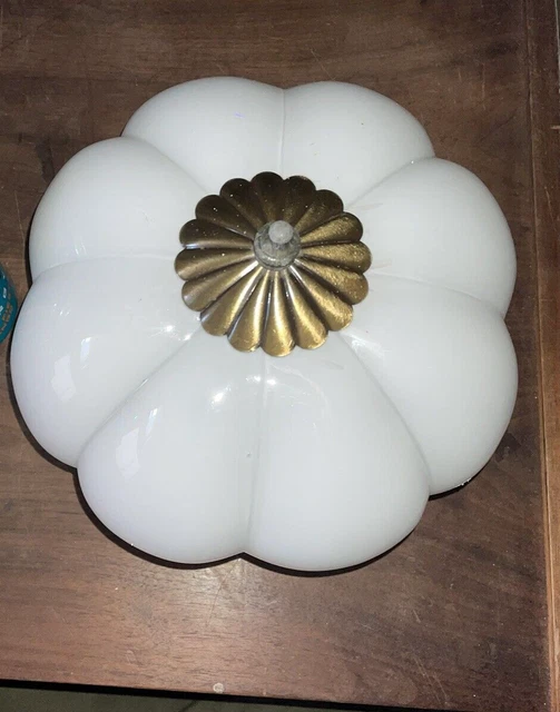 Unusual Large Rib Patterned Vintage Heavy Milk Glass Lamp Shade 8'', 3'' fitter