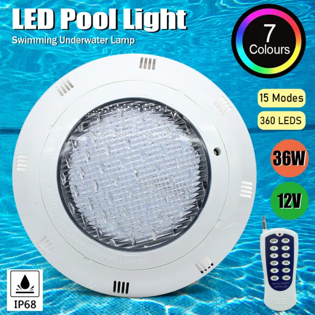 360 LED RGB Schwimmbad Unterwasser Scheinwerfer Einbau Poollampe Beleuchtung 36W