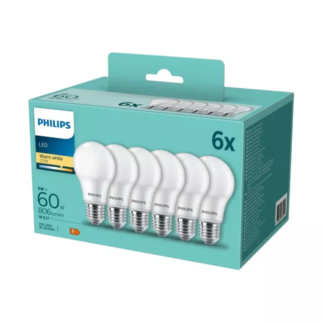 6 x Philips LED Leuchtmittel Birnen 8W = 60W E27 matt 806lm Lampe warmweiß 2700K