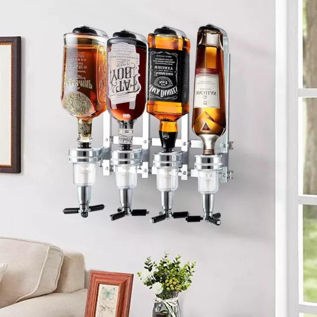 4 Bottle Stand Wall Mounted Pub Bar Optics Set Wine Beer Dispenser Spirit Drink