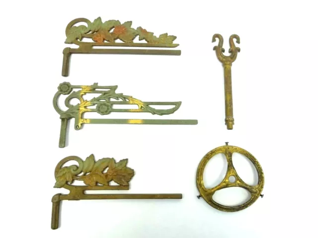 1920's Brass Painted Cast Iron Drapery Cranes Swing Arm Curtain Rods Parts