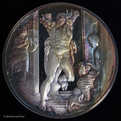 1970 .925 Silver Franklin Mint Medal | Michelangelo The Death of Haman Toned