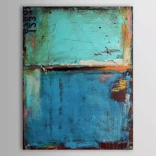 MODERN ABSTRACT HUGE OIL PAINTING ON CANVAS Vintage Blue Colo 24x36in No Framed)