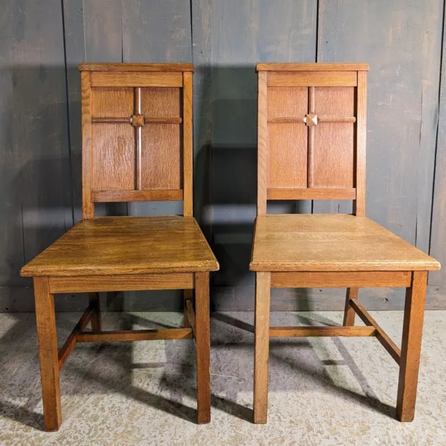 Pair of Mid Century Oak Clergy Minister Chairs in Good Condition Cross Motif