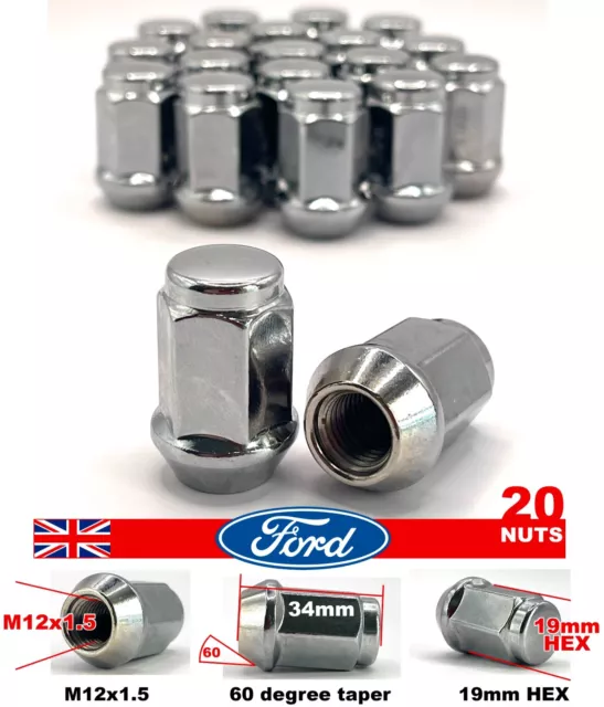 Ford B-MAX wheel nuts 19mm Hex M12x1.5 car alloy replacement set of 20