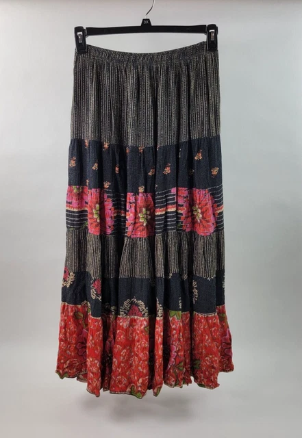 Vintage Carole Little Long Skirt Size 8 Boho Elastic Waist Multicolor Maxi