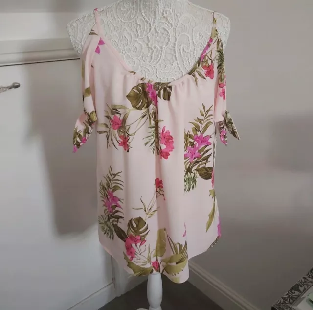 Dorothy Perkins - Pink Floral Cold Shoulder Summer Blouse Size 14