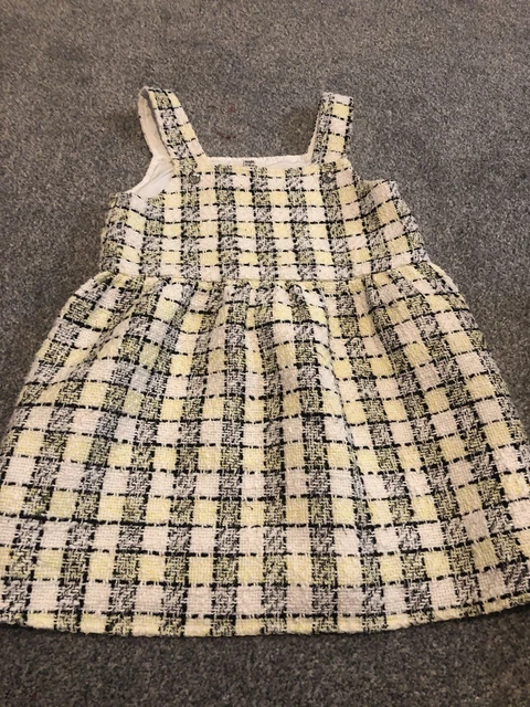 River Island Girls Black White Yellow Checked Dress Age 3-4 Years