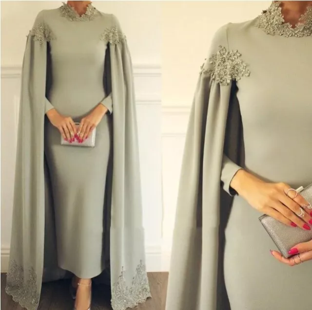 Elegant Mother of the Bride Dresses Ankle Length With Cape Groom Godmother Dress