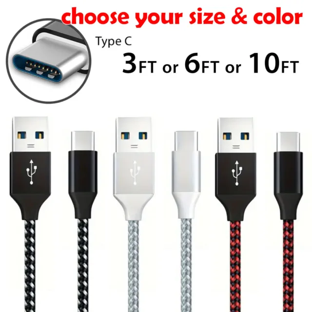 Braided USB C Type-C Fast Charging Data SYNC Charger Cable Cord 3/6/10FT 2